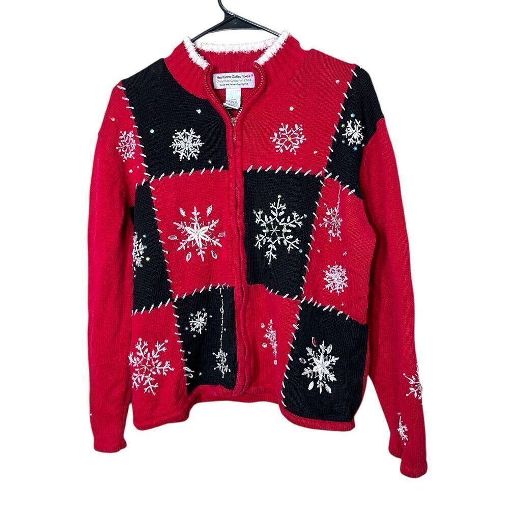 Vintage Heirloom Collectibles 2004 Winter Christmas Cardigan Sweater‎ Size L